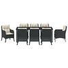 vidaXL Conjunto de Jantar para Jardim com almofada 9 pcs Preto vime PE