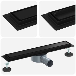 vidaXL Ralo de Chuveiro 2 em 1 com Sif&atilde;o 360&deg; Preto 50 cm