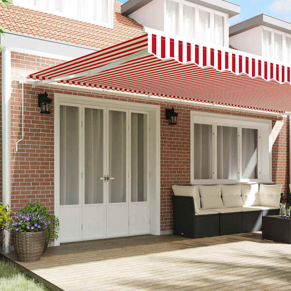 vidaXL Toldo Retr&aacute;til Vermelho e Branco 600 &times; 350 cm Poli&eacute;ster, Metal