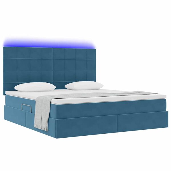 vidaXL Cama com arruma&ccedil;&atilde;o e LED Azul Escuro 160 x 200 cm Veludo