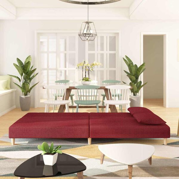 vidaXL Sof&aacute;-cama 2 lugares com duas almofadas tecido vermelho tinto