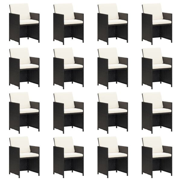 vidaXL 17 pcs conjunto de jantar p/ jardim c/ almofad&otilde;es vime PE preto