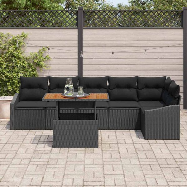 vidaXL Conjunto de Sof&aacute; de Jardim 7 pcs Preto Rattan Sint&eacute;tico
