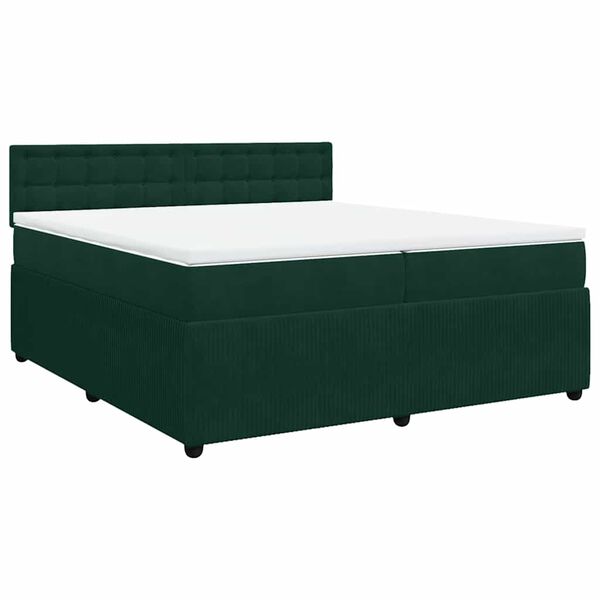 vidaXL Cama com molas/colch&atilde;o 200x200 cm veludo verde-escuro