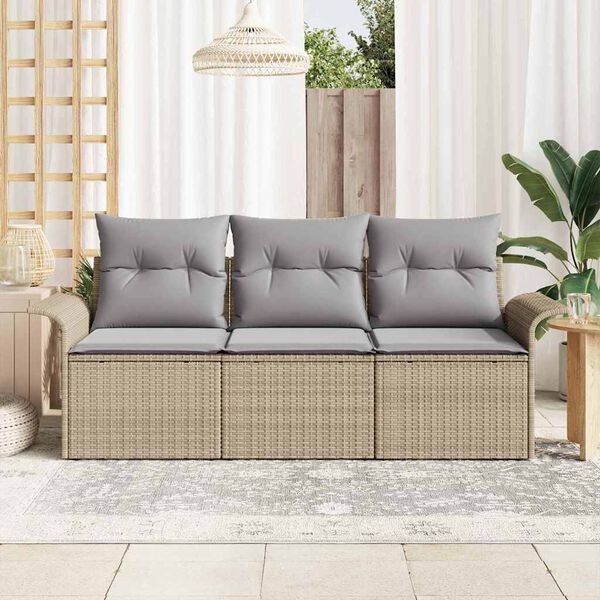 vidaXL Conjunto de Sof&aacute; de Jardim 3 pcs Bege Rattan Sint&eacute;tico