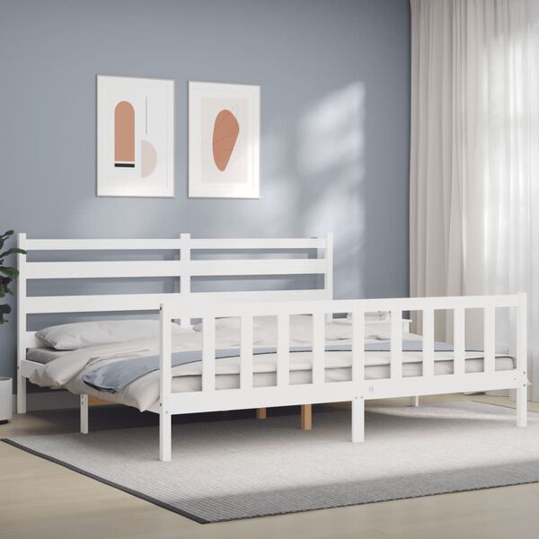 vidaXL Estrutura de cama com cabeceira 180x200cm madeira maci&ccedil;a branco