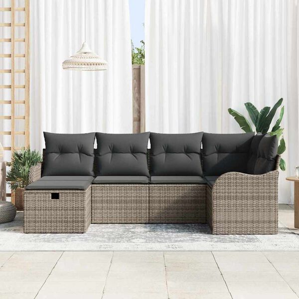 vidaXL Conjunto de Sof&aacute; de Jardim 6 pcs Cinzeto Rattan Sint&eacute;tico