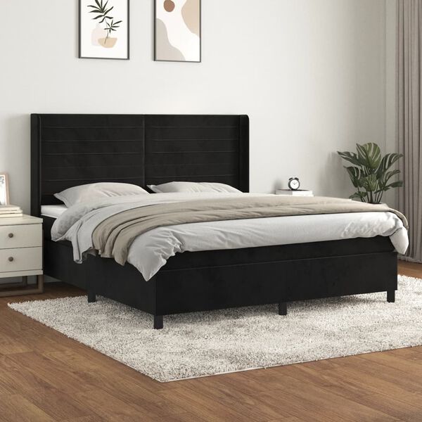 vidaXL Cama com molas/colchão 160x200 cm veludo preto