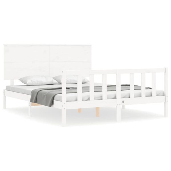 vidaXL Estrutura de cama King Size com cabeceira madeira maciça branco
