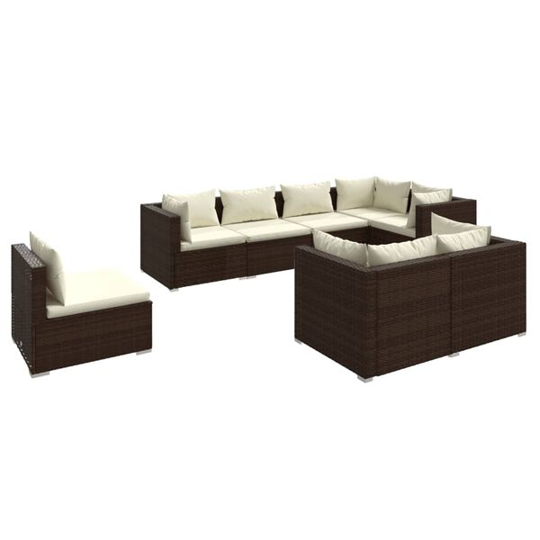 vidaXL 8 pcs conjunto lounge de jardim c/ almofad&otilde;es vime PE castanho