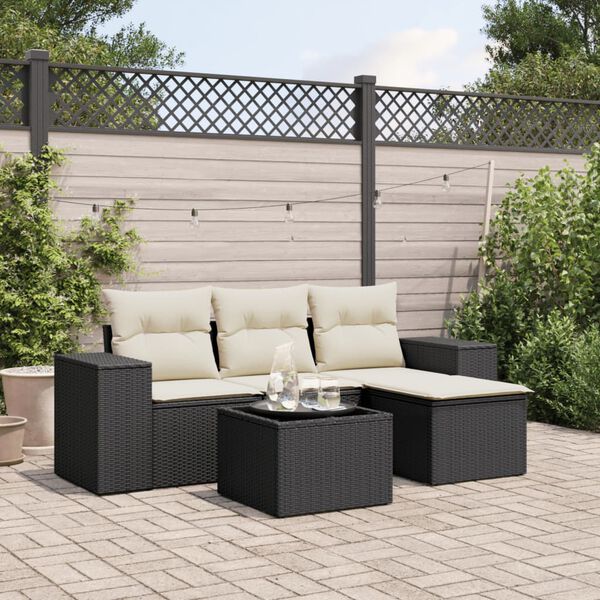 vidaXL 5 pcs conjunto sof&aacute;s de jardim com almofad&otilde;es vime PE preto