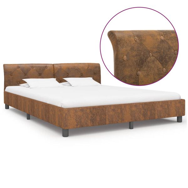 vidaXL Estrutura de cama 180x200 cm camur&ccedil;a artificial castanho