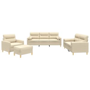 vidaXL 4 pcs conjunto de sof&aacute;s com almofadas tecido cor creme