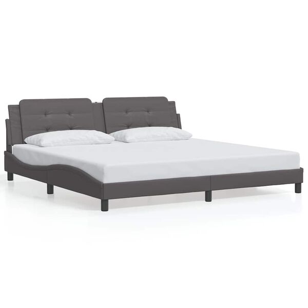vidaXL Estrutura de cama sem colch&atilde;o Zadar 200x200cm couro artificial cinzento