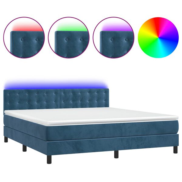 vidaXL Cama box spring c/ colch&atilde;o/LED 160x200 cm veludo azul-escuro
