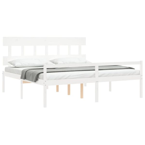 vidaXL Cama idosos super king size c/ cabeceira madeira maci&ccedil;a branco