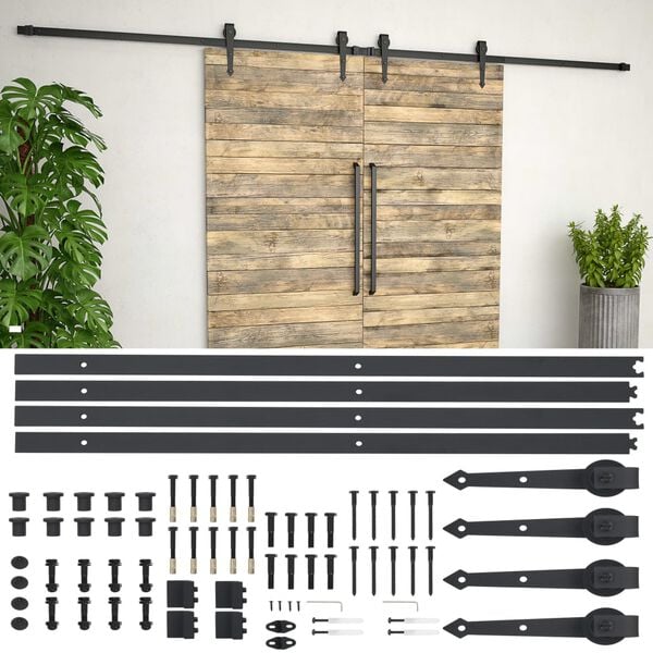 vidaXL Kit de ferragens para porta deslizante 2x183 cm aço preto