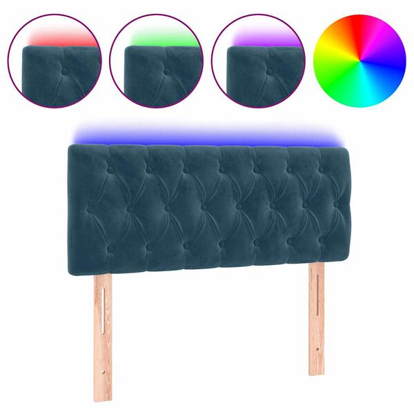 vidaXL Cabeceira de cama c/ luzes LED veludo 90x7x78/88 cm azul-escuro