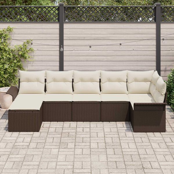 vidaXL Conjunto de Sof&aacute; de Jardim 7 pcs Castanho Rattan Sint&eacute;tico