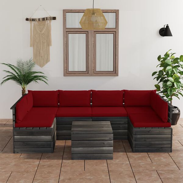 vidaXL 7 pcs conjunto lounge de paletes + almofad&otilde;es madeira de pinho