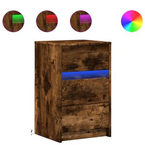 vidaXL Mesa cabeceira c/ luzes LED derivados madeira carvalho fumado