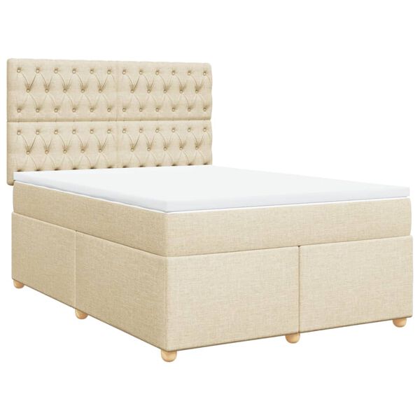 vidaXL Cama com molas/colch&atilde;o 140x200 cm tecido cor creme