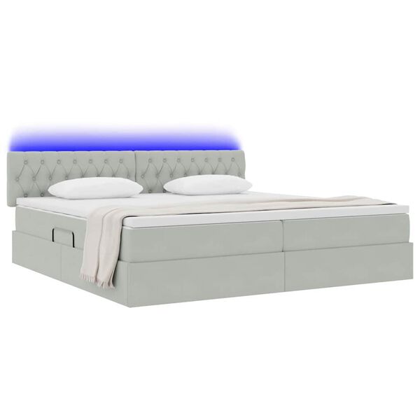 vidaXL Cama com arruma&ccedil;&atilde;o e LED Cinzento-claro 200 x 200 cm Veludo