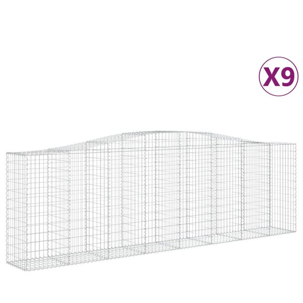 vidaXL Cestos gabi&atilde;o arqueados 9pcs 400x50x120/140cm ferro galvanizado