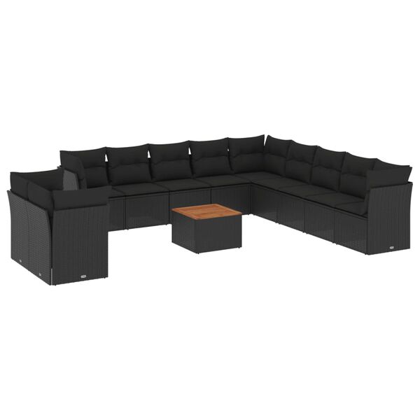 vidaXL 12 pcs conjunto de sof&aacute;s de jardim c/ almofad&otilde;es vime PE preto