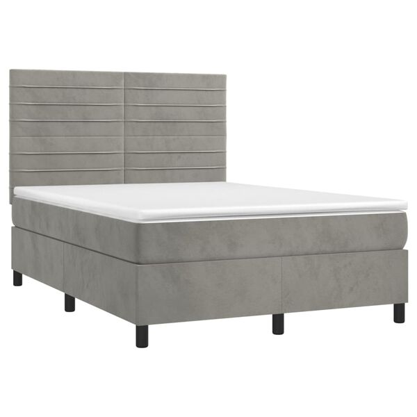 vidaXL Cama com molas/colch&atilde;o 140x190 cm veludo cinzento-claro