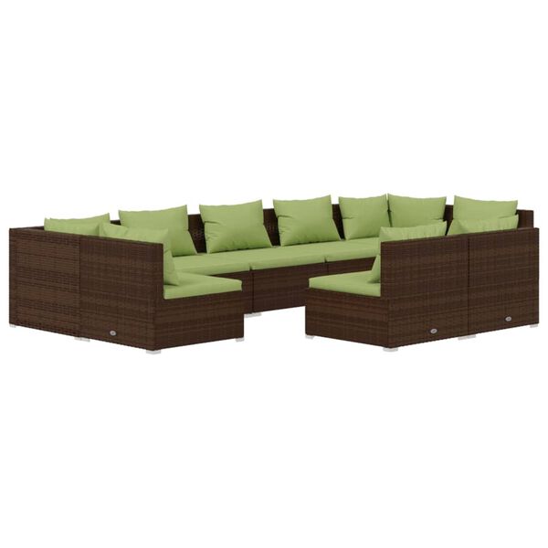 vidaXL 9 pcs conjunto lounge de jardim c/ almofad&otilde;es vime PE castanho