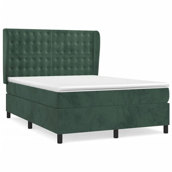 vidaXL Cama com molas/colch&atilde;o 140x190 cm veludo verde-escuro