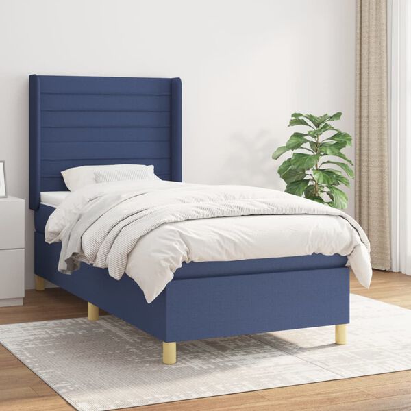 vidaXL Cama com molas/colch&atilde;o 90x190 cm tecido azul