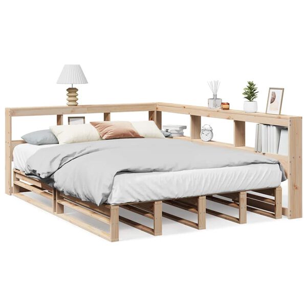vidaXL Cama com estante sem colch&atilde;o 150x200 cm pinho maci&ccedil;o