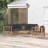 vidaXL 7pcs conj. lounge de jardim bambu c/ almofad&otilde;es cinzento-escuro