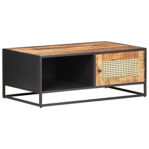vidaXL Mesa de centro 90x50x35 cm mangueira &aacute;spera e palhinha natural