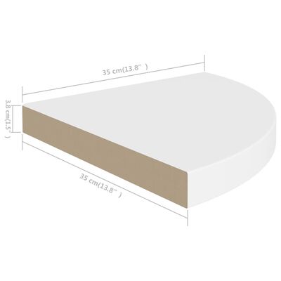 vidaXL Prateleira de canto suspensa 35x35x3,8 cm MDF branco