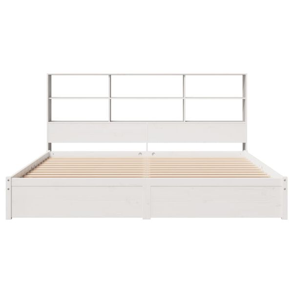 vidaXL Cama com estante sem colch&atilde;o 180x200 cm pinho maci&ccedil;o branco