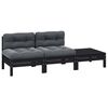 vidaXL 3 pcs conjunto lounge jardim c/ almofad&otilde;es pinho maci&ccedil;o preto
