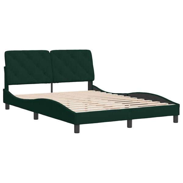 vidaXL Estrutura de cama sem colch&atilde;o 140x190 cm veludo verde-escuro