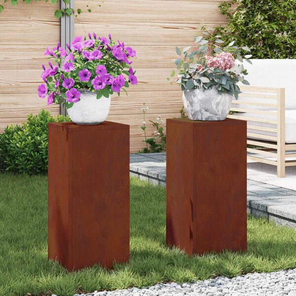 vidaXL Suporte para Plantas 2 pcs Ferro Enferrujado 24 x 24 x 55 cm