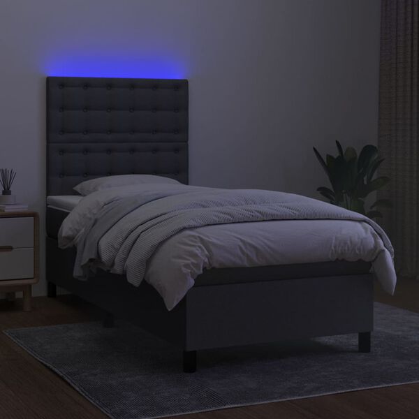 vidaXL Cama box spring c/ colch&atilde;o e LED 80x200 cm tecido cinza-escuro