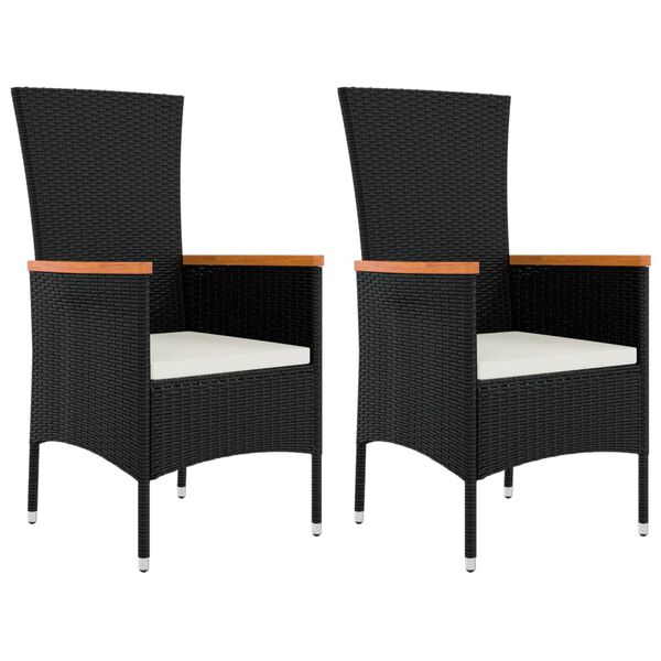 vidaXL 3 pcs conjunto lounge para jardim vime PE/ac&aacute;cia maci&ccedil;a preto