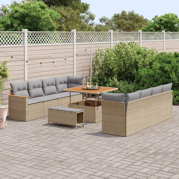 vidaXL Conjunto de Sof&aacute; de Jardim 11 pcs Bege vime PE