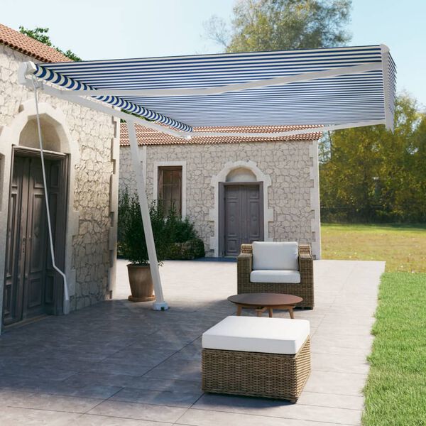 vidaXL Toldo retr&aacute;til manual independente 500x350 cm azul e branco