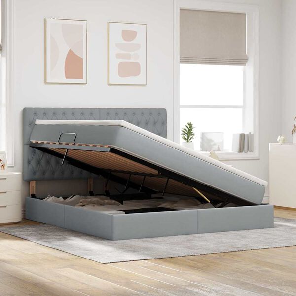 vidaXL Cama com arruma&ccedil;&atilde;o e LED Cinzento-claro 180 x 200 cm Poli&eacute;ster