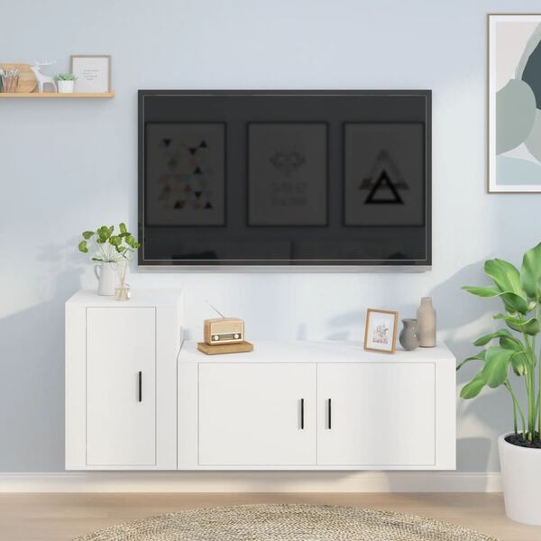 vidaXL 2 pcs conjunto m&oacute;veis de TV derivados de madeira branco