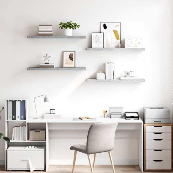 vidaXL Prateleiras de parede 4 pcs 90x23,5x3,8cm MDF cinzento-cimento