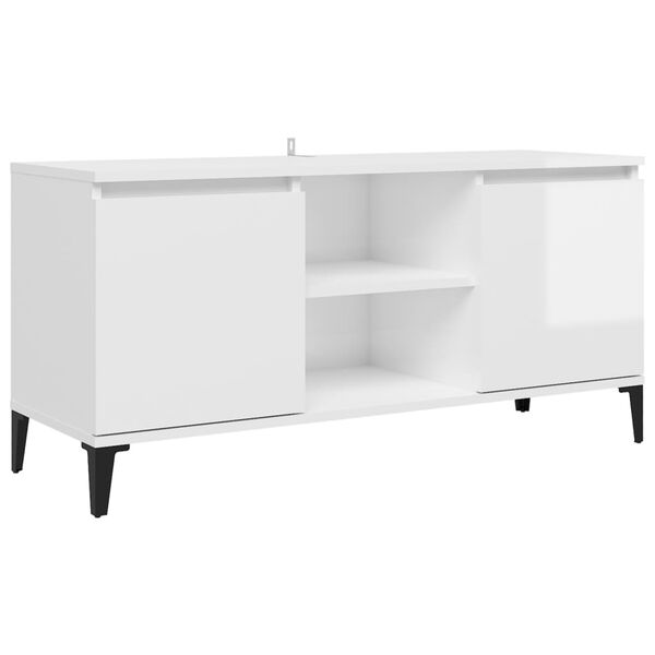 vidaXL Móvel de TV com pernas em metal 103,5x35x50 cm branco brilhante