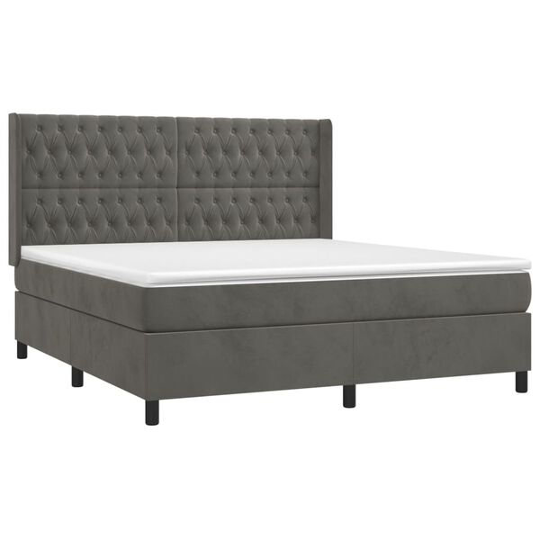 vidaXL Cama box spring c/ colch&atilde;o/LED 160x200cm veludo cinzento-escuro